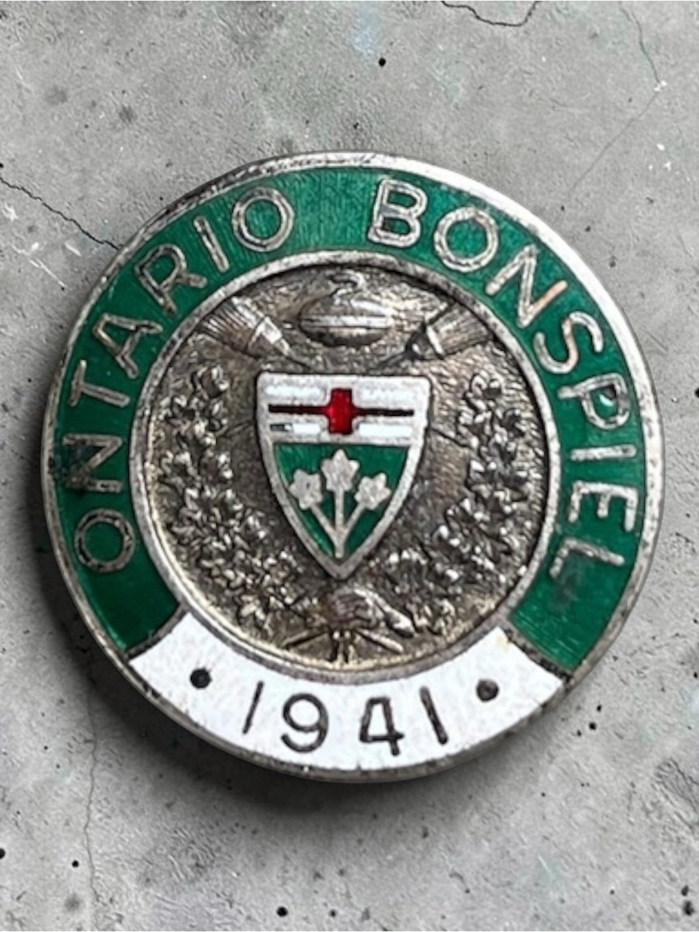 Vintage Ontario Bonspiel 1941 Curling Screw back Pin